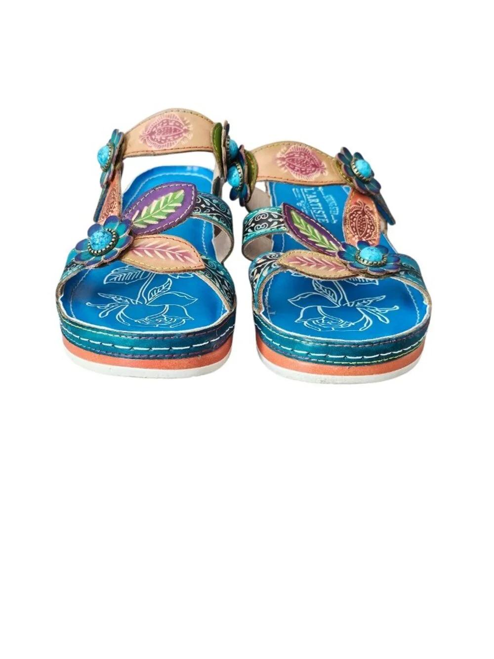 L'Artiste by Spring Step Pillow Boho Leather Floral Hand Painted Slide Sandal